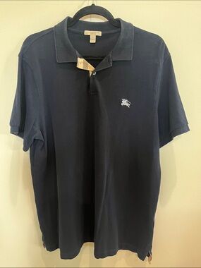 Burberry Navy Polo with Check Trim